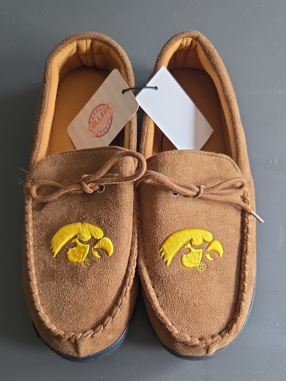 Brown Suede Moccasin Loafers with Hawkeye Embroidered Logo